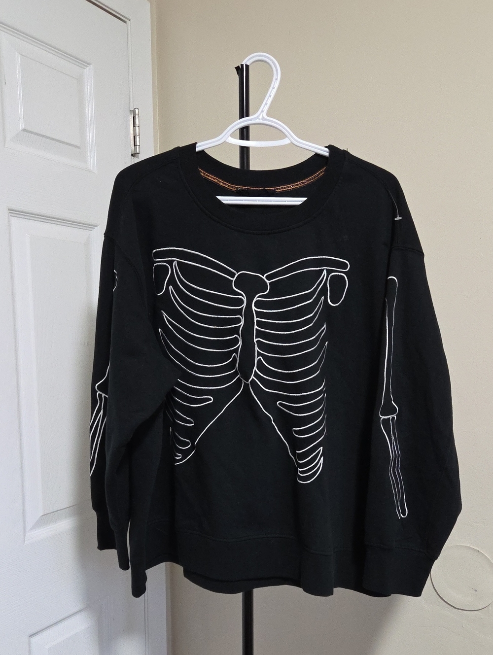 Jane and Delancey Black Crewneck Sweatshirt with White Skeleton Graphic